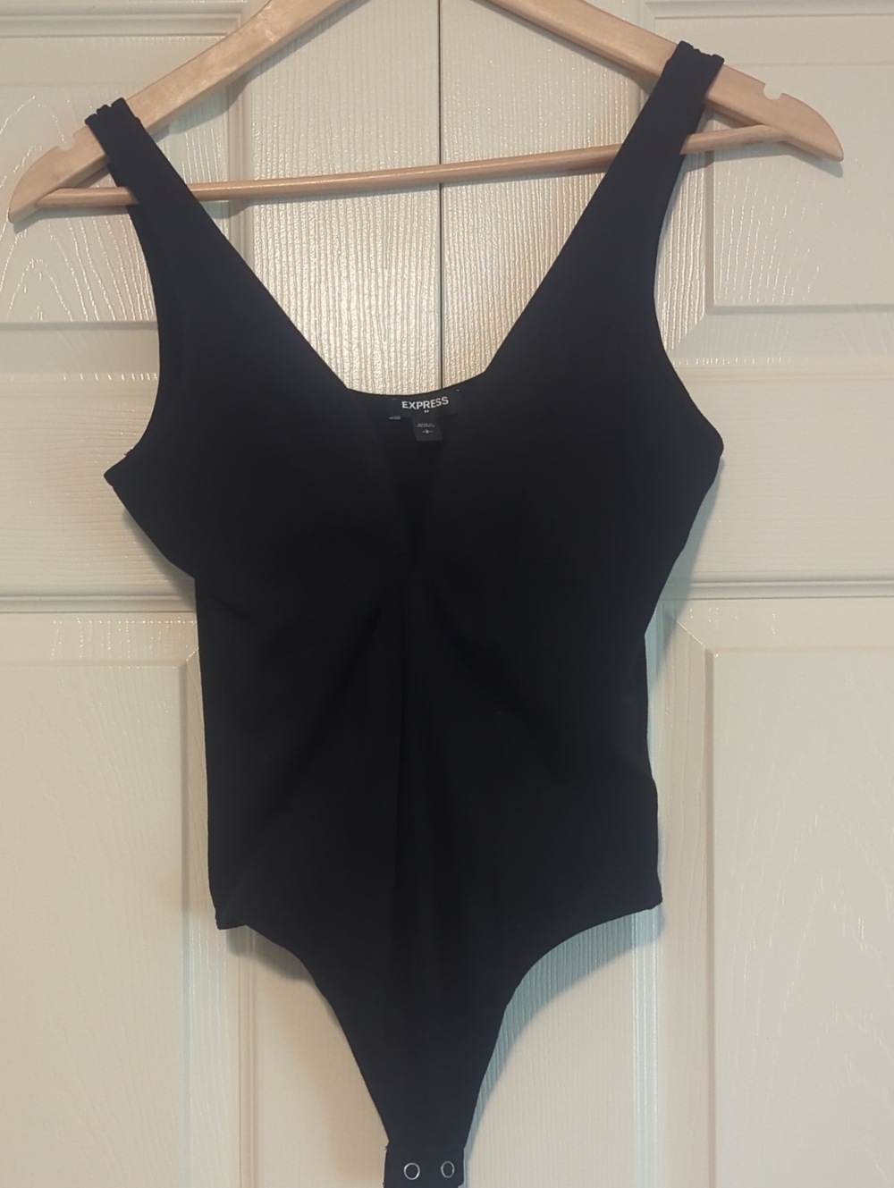 Express Black V Neck Plunge Twist-Front Scoop Bodysuit